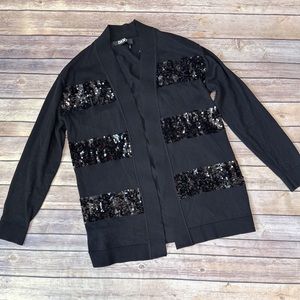 DKNY Women's Black Sequin-Stripe Long-Sleeve Cardigan Size XS
